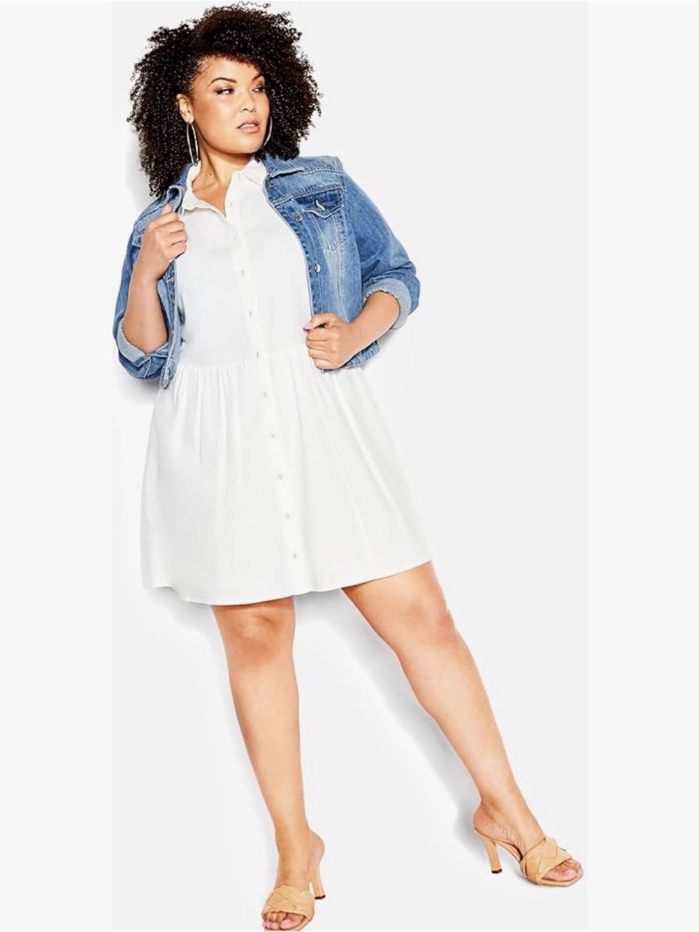 City Chic White Button-Front Shirt Dress